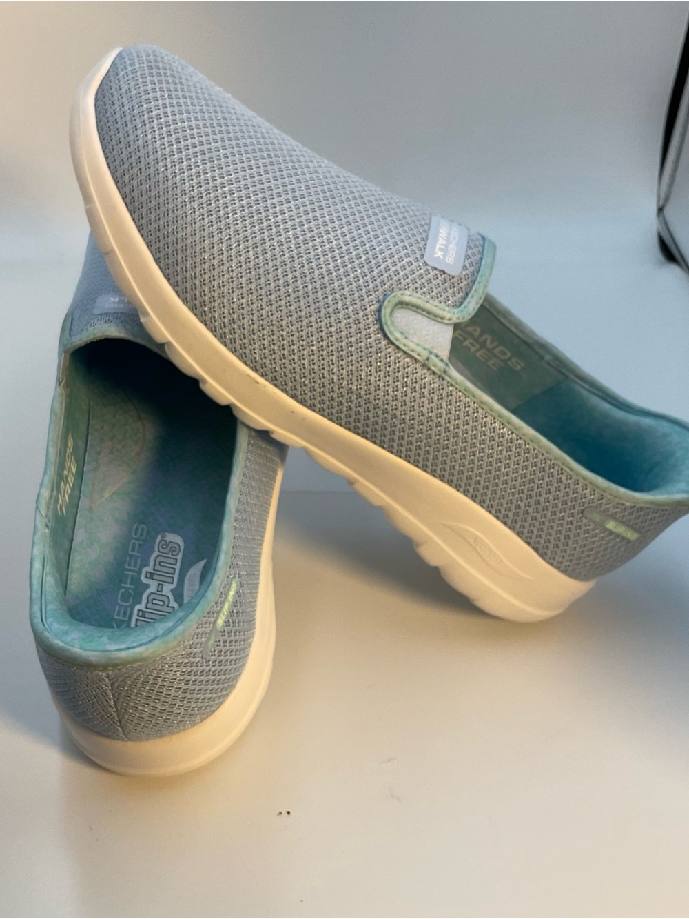 Skechers Women’s Slip-On Sneakers in Light Blue with White Sole 11